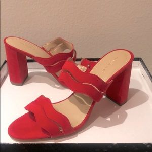 Ann Taylor | Red Wavy Suede Block Heel Sandals